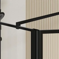 Paroi de Douche avec Volet Pivotant 100+40x195cm - Verre 8mm Anticalcaire - Motifs et Profilés Noir