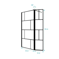 Paroi de Douche avec Volet Pivotant 90+40x195cm - Verre 8mm Anticalcaire - Motifs et Profilés Noir