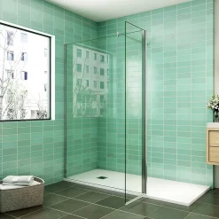 Paroi de douche Chrome 100 x 200 cm avec volet pivotant à 180 degré - Verre anticalcaire - Barre de stabilisation incluse