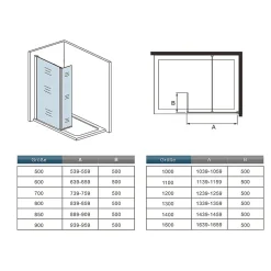 Paroi de douche Chrome 100 x 200 cm avec volet pivotant à 180 degré - Verre anticalcaire - Barre de stabilisation incluse