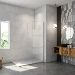 Paroi de douche chrome 80x190cm,6mm verre anticalcaire avec bandes horizontales sérigraphiées,avec barre de fixation 90cm