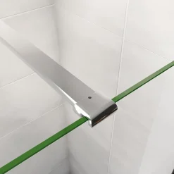 Paroi de douche chrome 140x190cm,6mm verre anticalcaire avec bandes horizontales sérigraphiées,avec barre de fixation 90cm