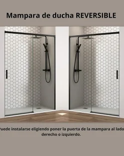 Paroi de douche coulissante 1 porte 1 fixe 1 porte 175 cm (Adaptable 169-174cm) Verre 6 mm clair anti-calcaire Perfil Negro