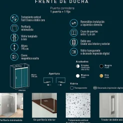 Paroi de douche coulissante 1 porte 1 fixe 1 porte 140 cm (Adaptable 134-139cm) Verre 6 mm clair anti-calcaire Profil Chrome