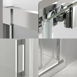 Paroi de douche coulissante 1 porte 1 fixe 1 porte 140 cm (Adaptable 134-139cm) Verre 6 mm clair anti-calcaire Profil Chrome