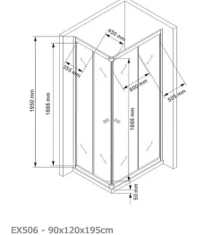 Paroi de douche d'angle,porte coulissante, en verre véritable NANO EX506 90x120x195cm - sans receveur