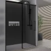 Paroi de douche en niche 195x110cm, profil noir mat, Verre gris 8mm, Cabine de douche encastrée porte coulissante - DX906 FLEX