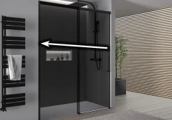 Paroi de douche en niche 195x110cm, profil noir mat, Verre gris 8mm, Cabine de douche encastrée porte coulissante - DX906 FLEX