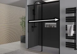 Paroi de douche en niche 195x110cm, profil noir mat, Verre gris 8mm, Cabine de douche encastrée porte coulissante - DX906 FLEX