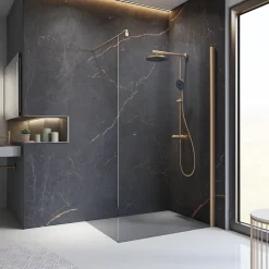Paroi de douche fixe à l'italienne l.120xH.200cm, Walk In, verre transparent anticalcaire 6mm, profilé cuivré, Schulte NewStyle