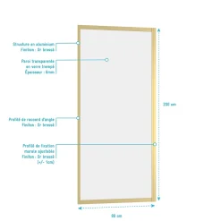 Paroi de douche fixe 80 x 200 cm, doré brossé, Galedo Factory