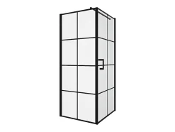 Paroi de douche fixe avec porte pivotante serigraphiée noir mat - 80 x 80 x 190 cm - CAPARICA