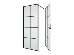 Paroi de douche fixe avec porte pivotante serigraphiée noir mat - 80 x 80 x 190 cm - CAPARICA