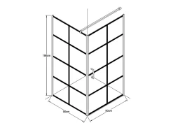 Paroi de douche fixe avec porte pivotante serigraphiée noir mat - 80 x 80 x 190 cm - CAPARICA