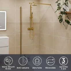 Paroi de douche fixe dorée 110 cm x 200 cm GOLDY - Verre 8 mm