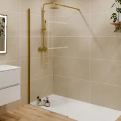 Paroi de douche fixe dorée 100 cm x 200 cm GOLDY - Verre 8 mm