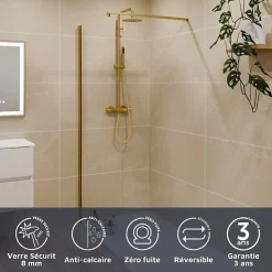 Paroi de douche fixe dorée 100 cm x 200 cm GOLDY - Verre 8 mm