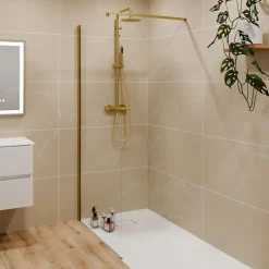 Paroi de douche fixe dorée 100 cm x 200 cm GOLDY - Verre 8 mm