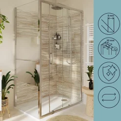 Paroi de douche fixe l.90 x H.195 cm, bandes miroir, profilés alu chrome, GoodHome Ledava