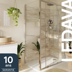 Paroi de douche fixe l.90 x H.195 cm, bandes miroir, profilés alu chrome, GoodHome Ledava