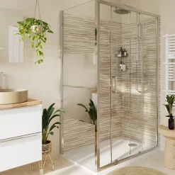 Paroi de douche fixe l.80 x H.195 cm, bandes miroir, profilés alu chrome, GoodHome Ledava