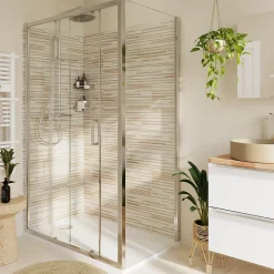 Paroi de douche fixe l.70 x H.195 cm, verre transparent, profilés alu chrome, GoodHome Ledava