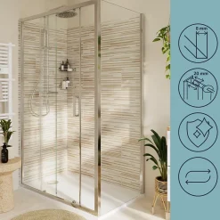 Paroi de douche fixe l.90 x H.195 cm, verre transparent, profilés alu chrome, GoodHome Ledava