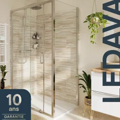 Paroi de douche fixe l.90 x H.195 cm, verre transparent, profilés alu chrome, GoodHome Ledava