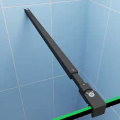 Paroi de douche fixe noir 100x200 cm verre 8mm anticalcaire style moderne + étagère alu 100 cm + barre fixation 73-120 cm