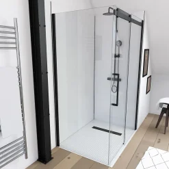 Paroi de douche fixe noir Galedo Rolling transparente 80cm