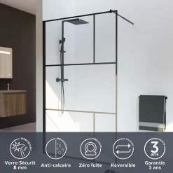 Paroi de douche industrielle noire ATELIA 120 cm