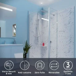 Paroi de douche italienne 100+40 x 200cm CALYPSO verre 8 mm avec volet pivotant