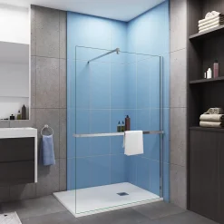 Paroi de douche italienne 140x200 cm - verre 8mm anticalcaire + barre fixation 90 cm avec pince + étagère de Douche alu 140 cm