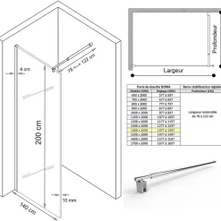 Paroi de douche Italienne ROMA H.200 x 140 cm verre 10 mm centre-opaque - Saniverre