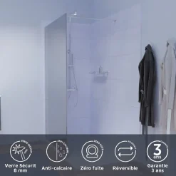 Paroi de douche miroir 120 cm MAORA - Verre 8 mm anticalcaire