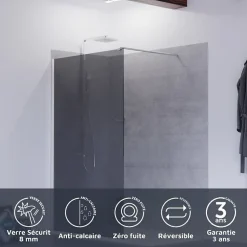 Paroi de douche miroir effet fumé 100 cm PSYCHE - Verre 8 mm securit