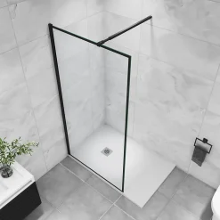 Paroi de douche noire 120x200cm paroi de douche à l'italienne verre anticalcaire avec barre de fixation noire 73-120cm en carré