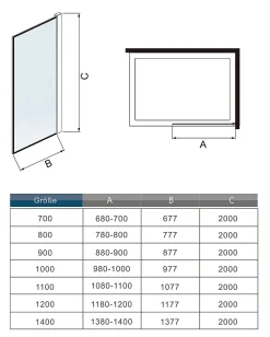 Paroi de douche noire 120x200cm paroi de douche à l'italienne verre anticalcaire avec barre de fixation noire 73-120cm en carré