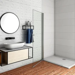 Paroi de Douche Pivotante - 6 mm Verre Anticalcaire - 66 x197 cm - installer réversible - alu Chrome