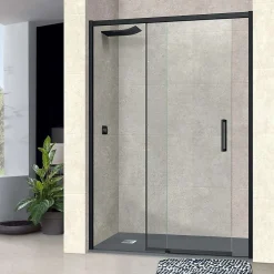 Paroi de douche porte coulissante DROITE en verre ép 6mm L160/164xH195 cm - profilé noir mat - SUPERBAN Vézannes 2P