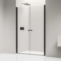 Paroi de douche Profil noir mat 88x195cm en verre 6mm, Cabine de douche niche encastrée 2 portes battantes - NT218