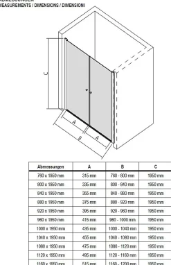 Paroi de douche Profil noir mat 88x195cm en verre 6mm, Cabine de douche niche encastrée 2 portes battantes - NT218