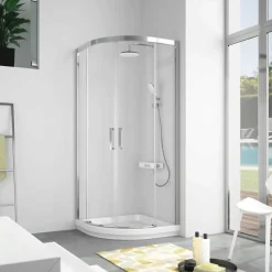 Paroi de douche semi-circulaire 2 verres fixes + 2 portes coulissantes S400 80x80 cm rayon 55cm