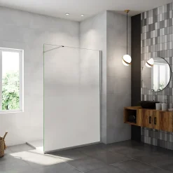 Paroi de douche verre trempé sérigraphié Brume en 8 mm verre - 120 x 200 cm - Profilés chrome avec barre de fixation 90cm
