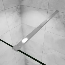 Paroi de douche verre trempé sérigraphié Brume en 8 mm verre - 120 x 200 cm - Profilés chrome avec barre de fixation 90cm