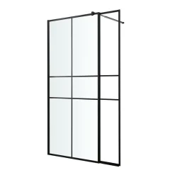 Paroi de douche walk in et volet verre transparent profilé noir 90 + 28 cm, GoodHome Ahti