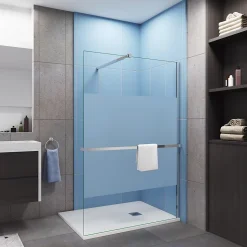 Paroi de douche 120x200 cm - 8mm verre trempé bande dépoli + barre extensible 73-120 cm + Étagère de Douch 120 cm