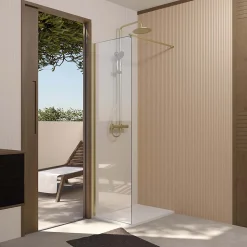 Paroi de Douche 50x195 cm en Verre Trempé 5 mm - Finition Or Brossé - GOLD ELEMENTARY