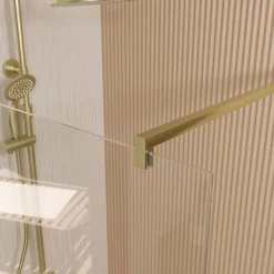 Paroi de Douche 50x195 cm en Verre Trempé 5 mm - Finition Or Brossé - GOLD ELEMENTARY