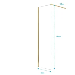 Paroi de Douche 50x195 cm en Verre Trempé 5 mm - Finition Or Brossé - GOLD ELEMENTARY